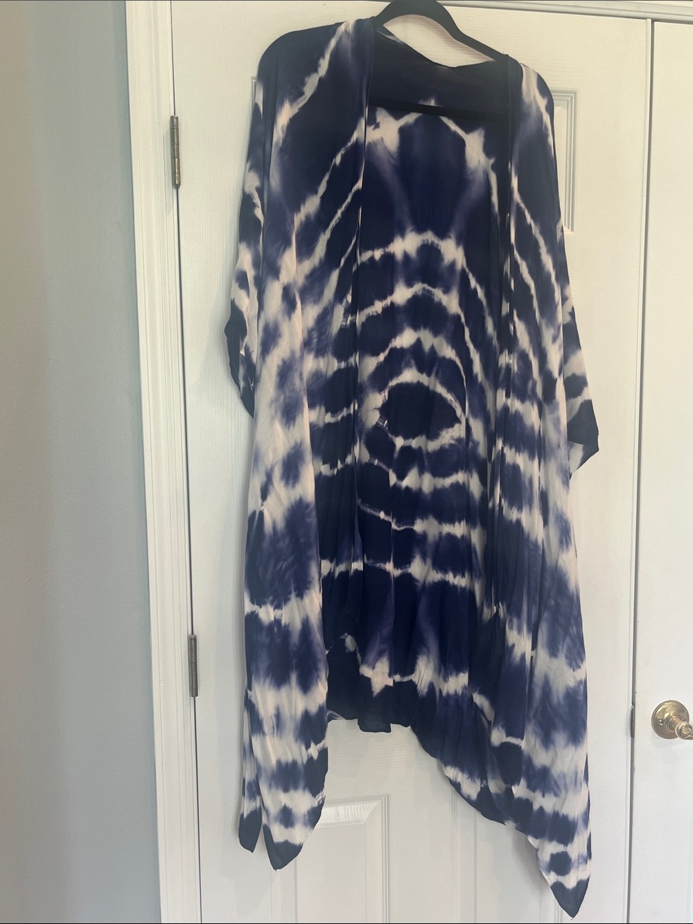 Navy and White Tie-Dye Kimono Cover-Up